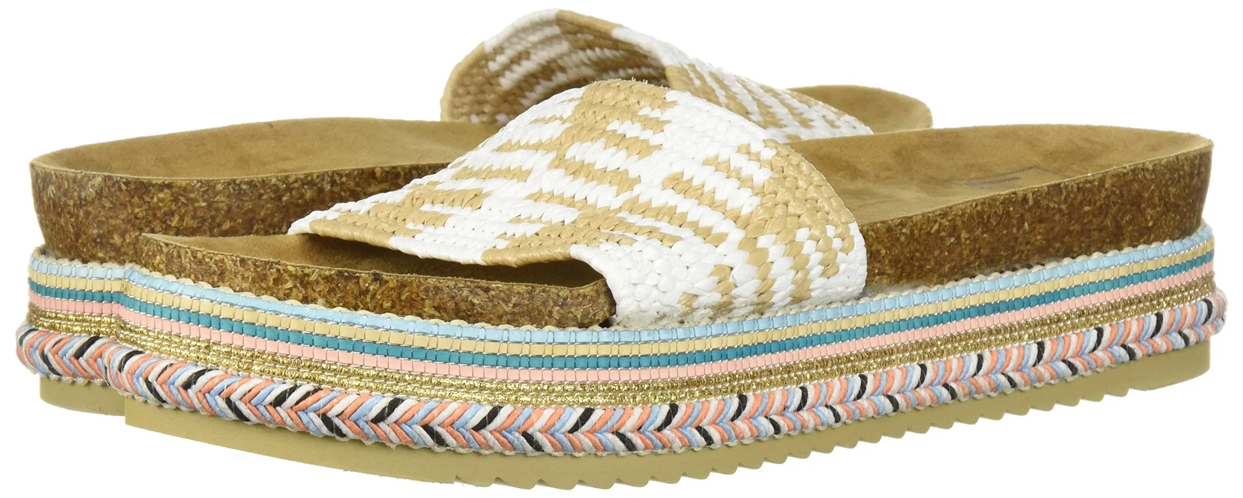 LFL by Lust for Life Pike White Raffia Slip On Platform Open Toe Wedge Sandals