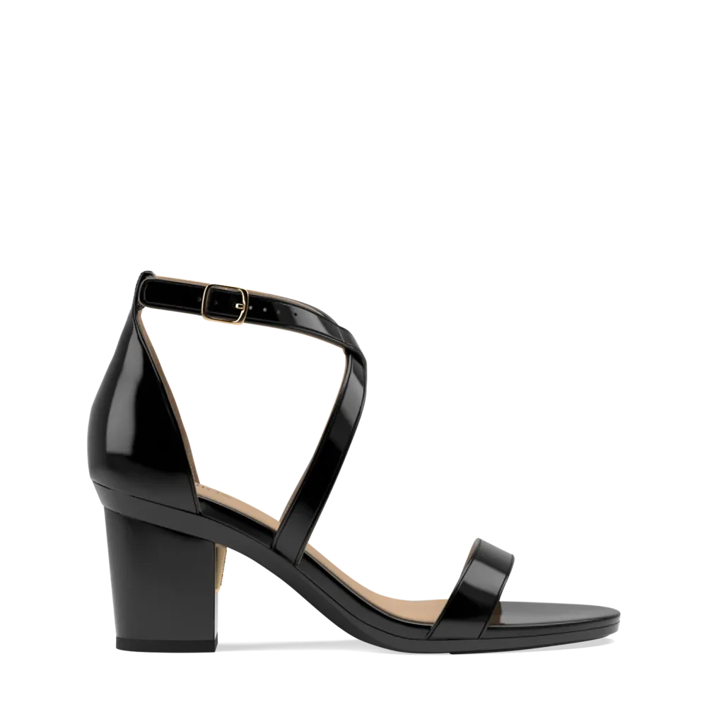 The Sandal - Coal Patent   Block Heel Kit 3 Coal