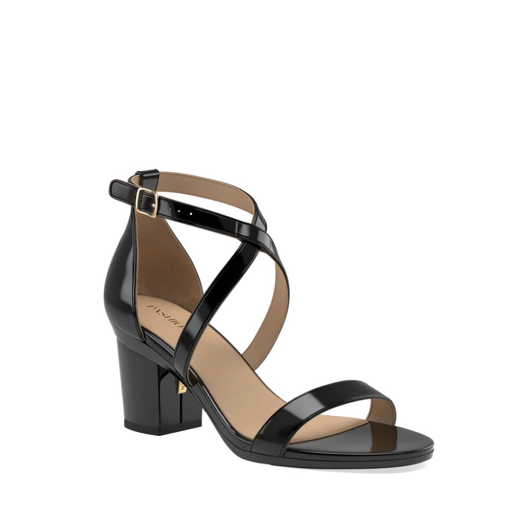 The Sandal - Coal Patent   Block Heel Kit 3 Coal